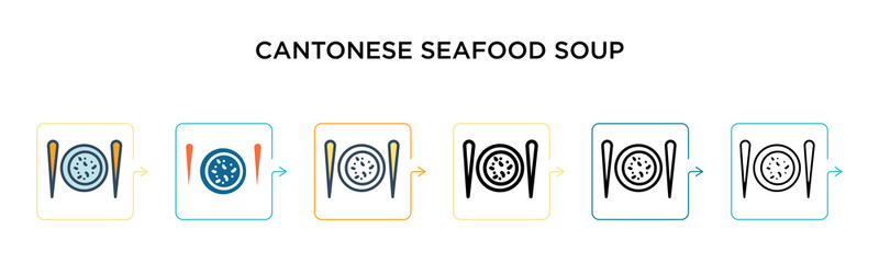 Cantonese seafood soup vector icon in 6 different modern styles. Black, two colored cantonese seafood soup icons designed in filled, outline, line and stroke style. Vector illustration can be used for