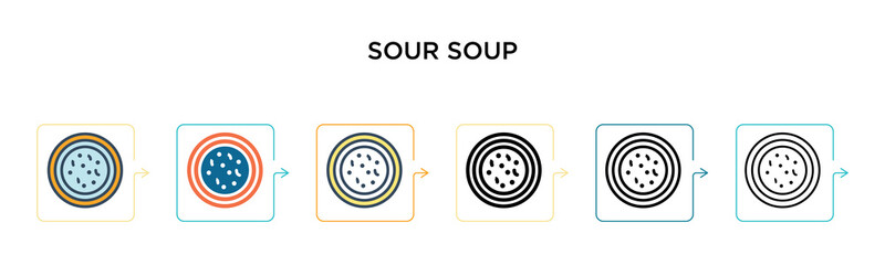 Sour soup vector icon in 6 different modern styles. Black, two colored sour soup icons designed in filled, outline, line and stroke style. Vector illustration can be used for web, mobile, ui