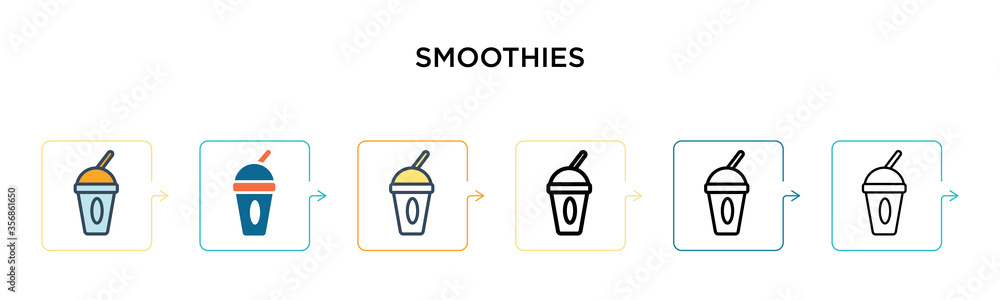 Poster smoothies vector icon in 6 different modern styles. black, two colored smoothies icons designed in f
