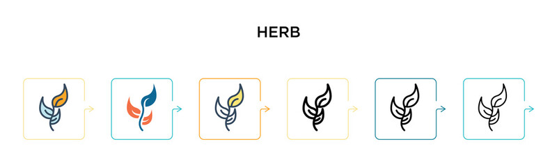 Obraz premium Herb vector icon in 6 different modern styles. Black, two colored herb icons designed in filled, outline, line and stroke style. Vector illustration can be used for web, mobile, ui
