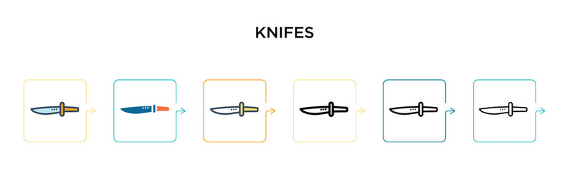 Knifes vector icon in 6 different modern styles. Black, two colored knifes icons designed in filled, outline, line and stroke style. Vector illustration can be used for web, mobile, ui