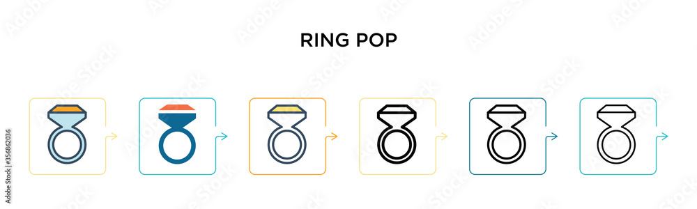 Poster ring pop vector icon in 6 different modern styles. black, two colored ring pop icons designed in fil