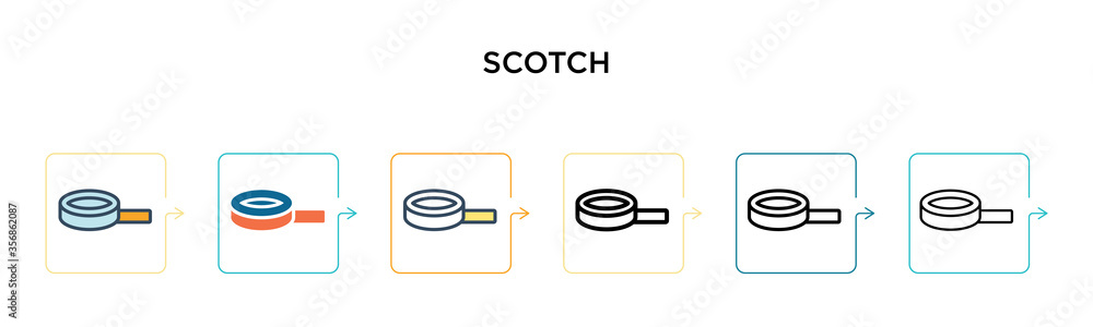 Poster scotch vector icon in 6 different modern styles. black, two colored scotch icons designed in filled,