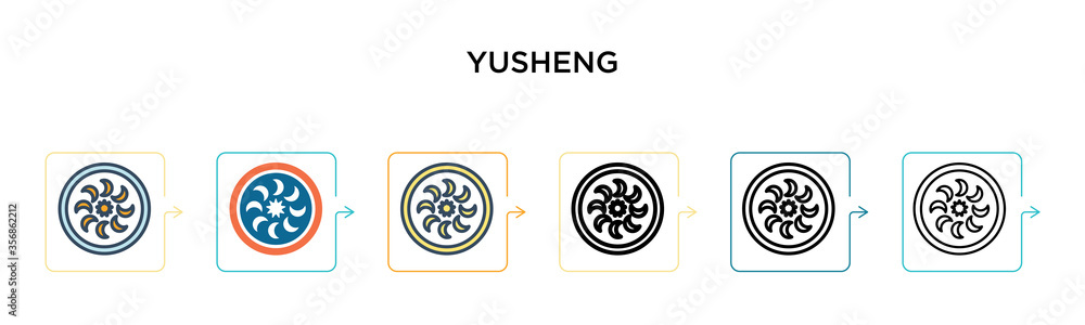 Poster yusheng vector icon in 6 different modern styles. black, two colored yusheng icons designed in fille