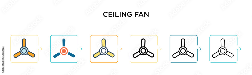 Poster ceiling fan vector icon in 6 different modern styles. black, two colored ceiling fan icons designed 