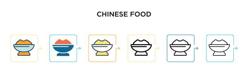Chinese food vector icon in 6 different modern styles. Black, two colored chinese food icons designed in filled, outline, line and stroke style. Vector illustration can be used for web, mobile, ui