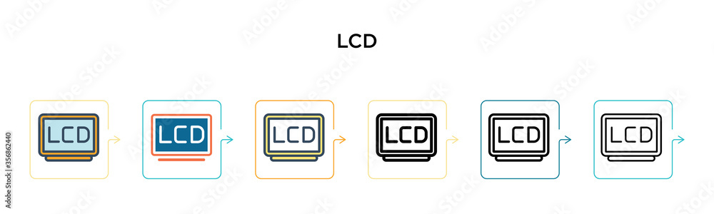 Poster lcd vector icon in 6 different modern styles. black, two colored lcd icons designed in filled, outli