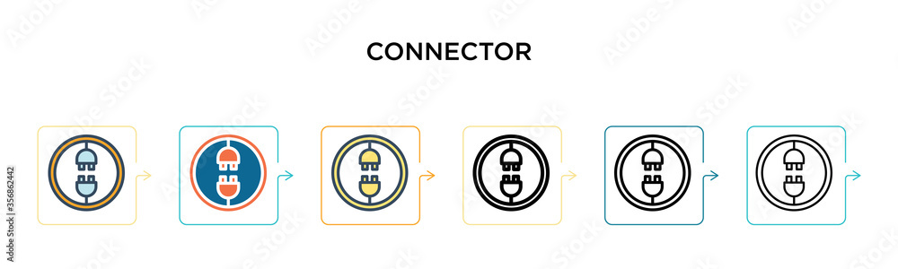 Poster connector vector icon in 6 different modern styles. black, two colored connector icons designed in f