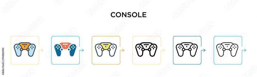 Poster console vector icon in 6 different modern styles. black, two colored console icons designed in fille
