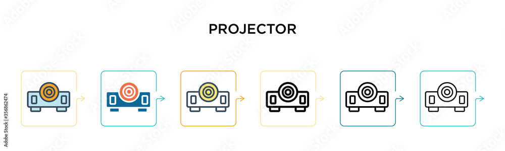 Poster projector vector icon in 6 different modern styles. black, two colored projector icons designed in f
