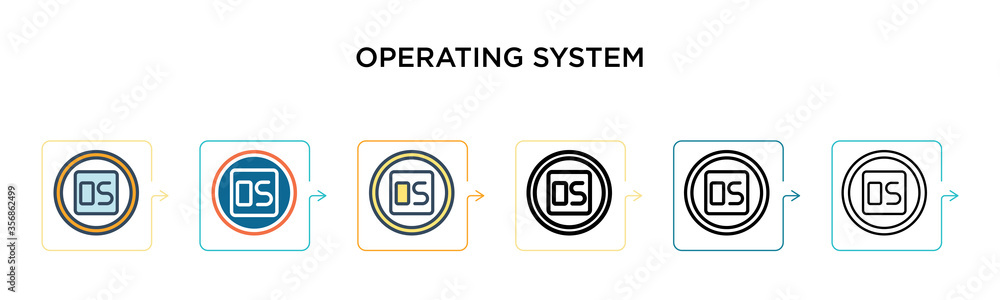 Poster operating system vector icon in 6 different modern styles. black, two colored operating system icons