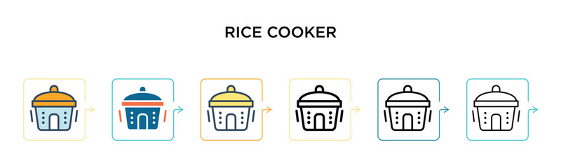 Rice cooker vector icon in 6 different modern styles. Black, two colored rice cooker icons designed in filled, outline, line and stroke style. Vector illustration can be used for web, mobile, ui