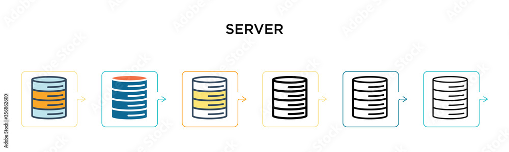 Poster server vector icon in 6 different modern styles. black, two colored server icons designed in filled,