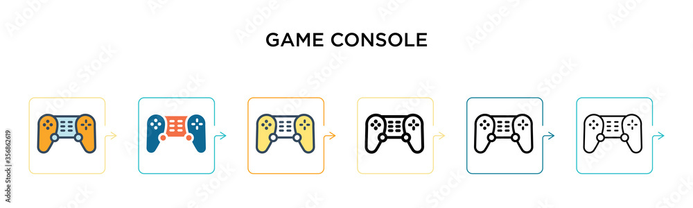 Poster game console vector icon in 6 different modern styles. black, two colored game console icons designe