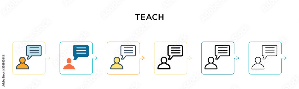 Poster teach vector icon in 6 different modern styles. black, two colored teach icons designed in filled, o