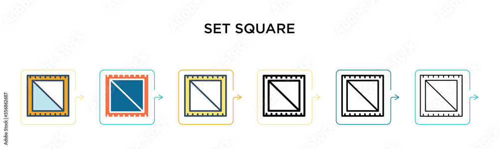 Poster set square vector icon in 6 different modern styles. black, two colored set square icons designed in