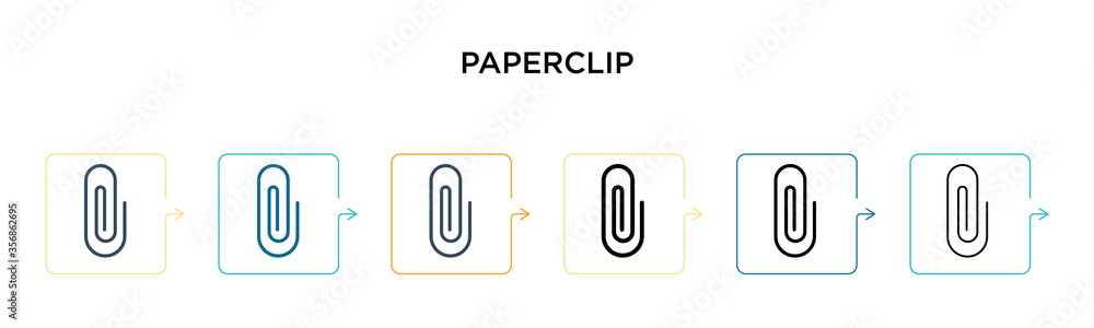 Poster paperclip vector icon in 6 different modern styles. black, two colored paperclip icons designed in f