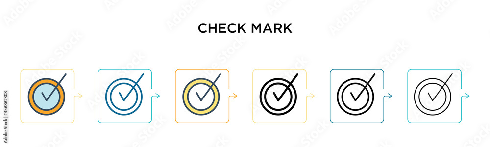 Aufkleber check mark vector icon in 6 different modern styles. black, two colored check mark icons designed in