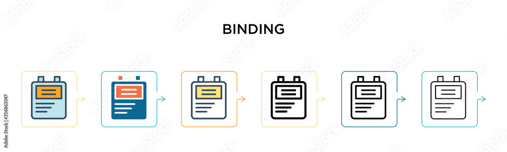Poster binding vector icon in 6 different modern styles. black, two colored binding icons designed in fille