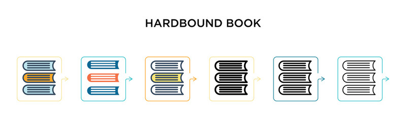 Hardbound book vector icon in 6 different modern styles. Black, two colored hardbound book icons designed in filled, outline, line and stroke style. Vector illustration can be used for web, mobile, ui