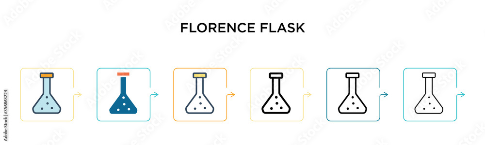 Poster florence flask vector icon in 6 different modern styles. black, two colored florence flask icons des