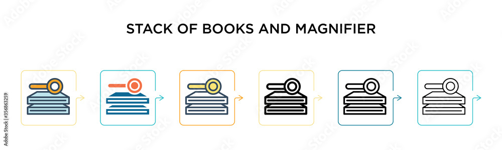 Aufkleber stack of books and magnifier vector icon in 6 different modern styles. black, two colored stack of b