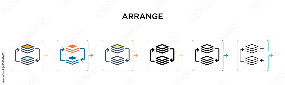 Poster arrange vector icon in 6 different modern styles. black, two colored arrange icons designed in fille