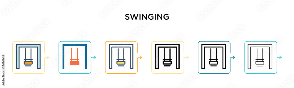 Poster swinging vector icon in 6 different modern styles. black, two colored swinging icons designed in fil