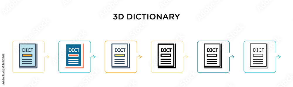 Poster 3d dictionary vector icon in 6 different modern styles. black, two colored 3d dictionary icons desig