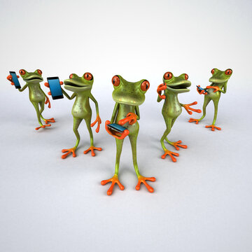 3D Illustration of cartoon Frogs phoning