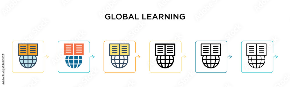 Poster global learning vector icon in 6 different modern styles. black, two colored global learning icons d