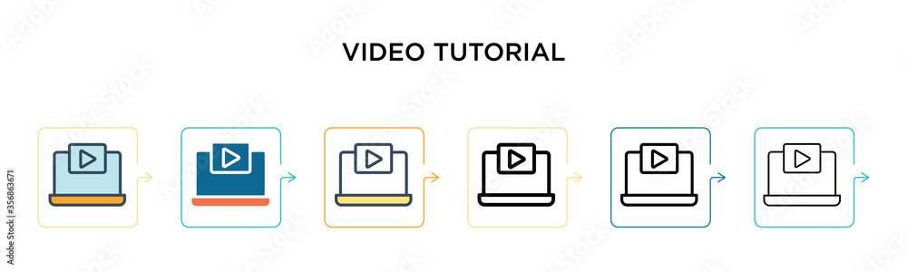 Aufkleber video tutorial vector icon in 6 different modern styles. black, two colored video tutorial icons des