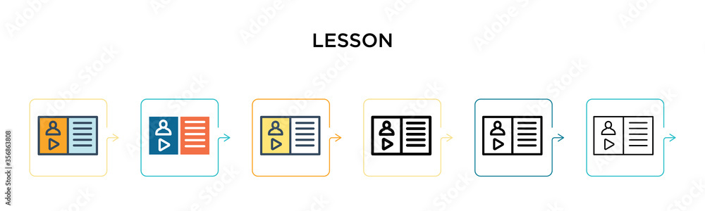 Poster lesson vector icon in 6 different modern styles. black, two colored lesson icons designed in filled,