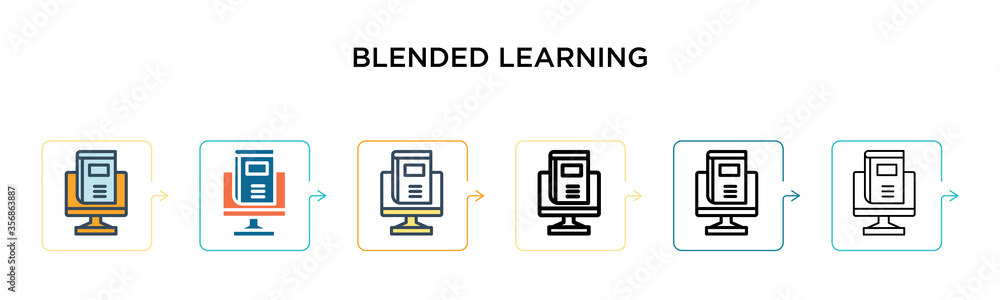 Poster blended learning vector icon in 6 different modern styles. black, two colored blended learning icons