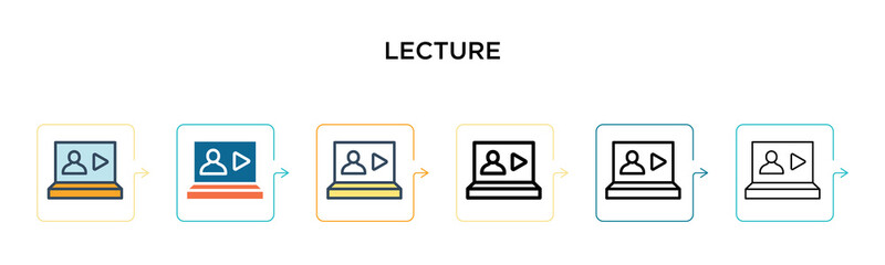 Lecture vector icon in 6 different modern styles. Black, two colored lecture icons designed in filled, outline, line and stroke style. Vector illustration can be used for web, mobile, ui