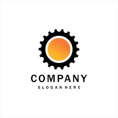 Fototapeta premium Sunset design with gear logo design vector illustration logo template
