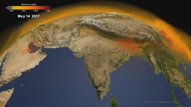 Time lapse animation of global atmospheric methane emission to study greenhouse effect in Asia during 2017. Elements of this image furnished by NASA
