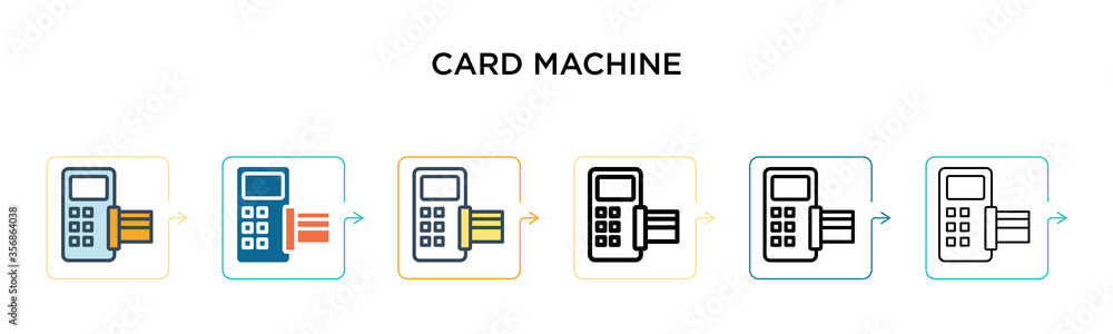 Poster card machine vector icon in 6 different modern styles. black, two colored card machine icons designe