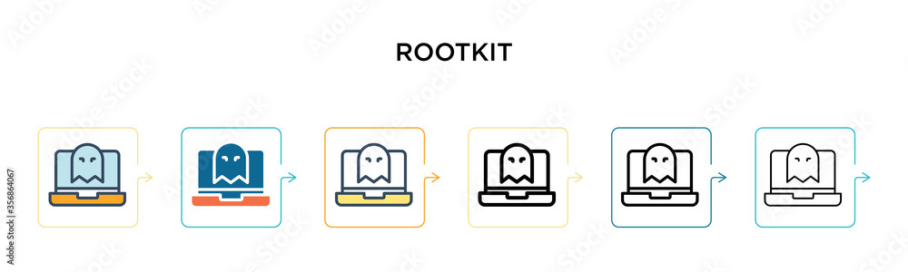 Poster rootkit vector icon in 6 different modern styles. black, two colored rootkit icons designed in fille