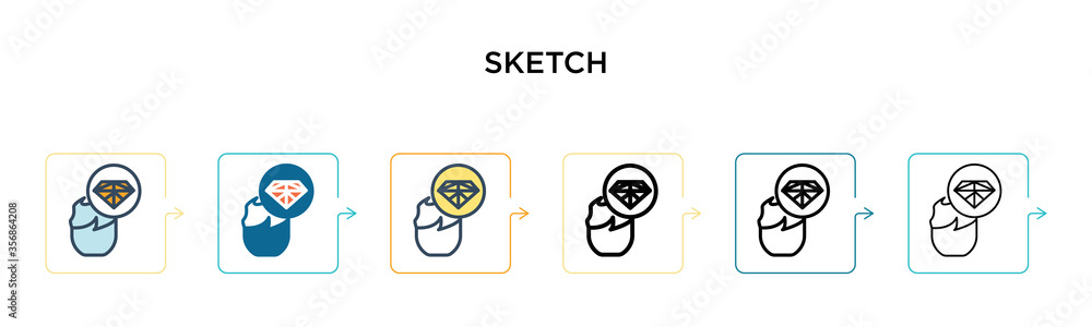Poster sketch vector icon in 6 different modern styles. black, two colored sketch icons designed in filled,