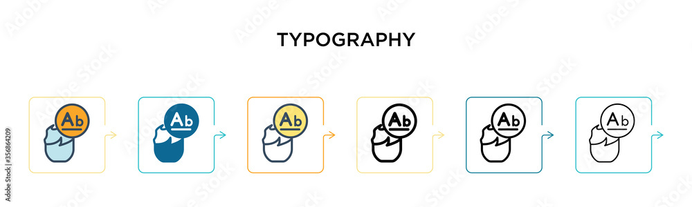 Poster typography vector icon in 6 different modern styles. black, two colored typography icons designed in