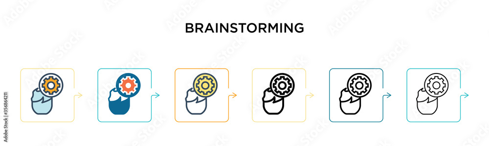 Poster brainstorming vector icon in 6 different modern styles. black, two colored brainstorming icons desig