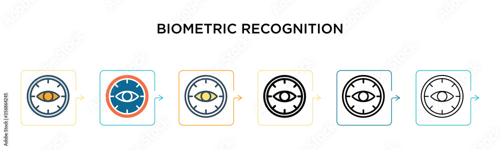 Poster biometric recognition vector icon in 6 different modern styles. black, two colored biometric recogni