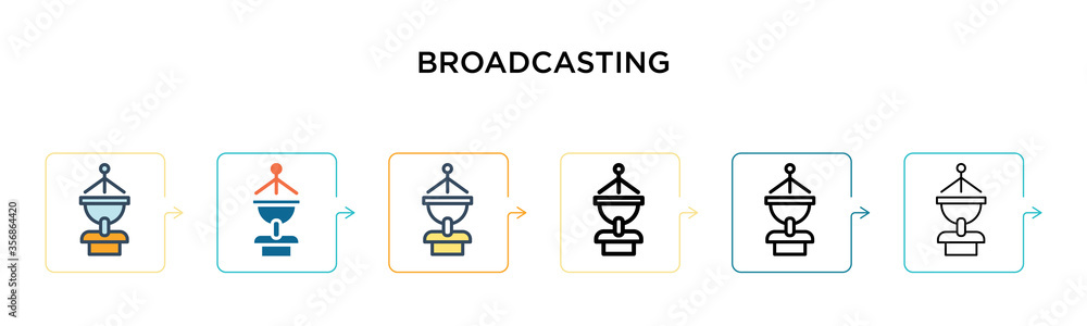 Poster broadcasting vector icon in 6 different modern styles. black, two colored broadcasting icons designe