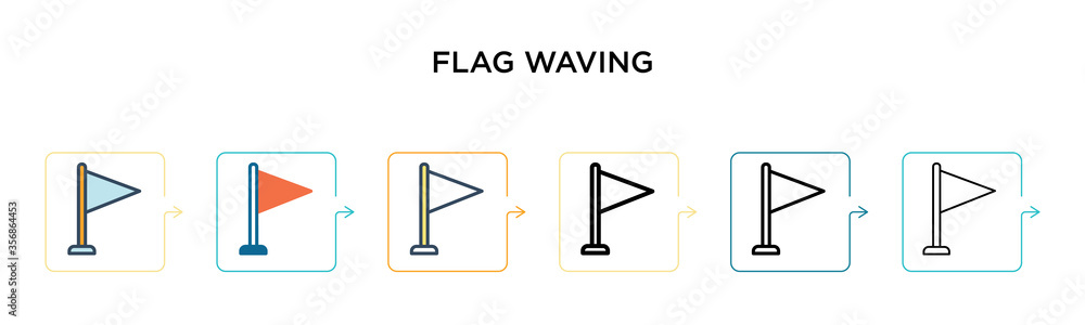 Poster flag waving vector icon in 6 different modern styles. black, two colored flag waving icons designed 