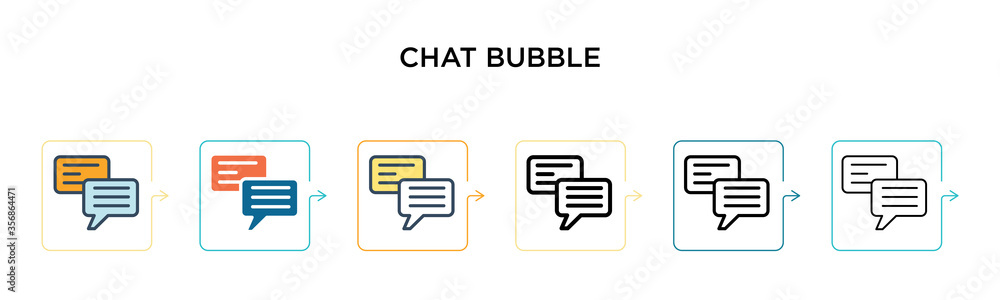 Poster chat bubble vector icon in 6 different modern styles. black, two colored chat bubble icons designed 
