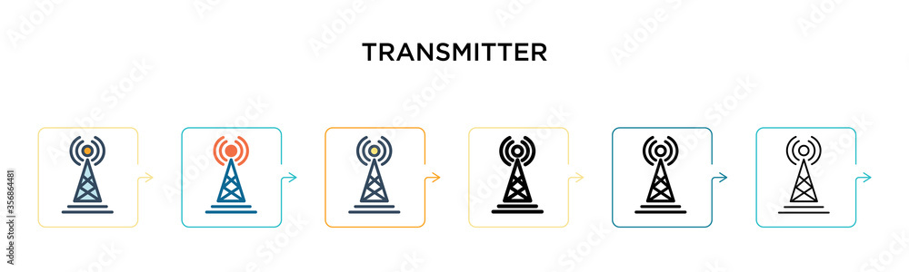 Poster transmitter vector icon in 6 different modern styles. black, two colored transmitter icons designed 