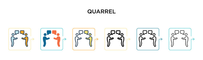 Quarrel vector icon in 6 different modern styles. Black, two colored quarrel icons designed in filled, outline, line and stroke style. Vector illustration can be used for web, mobile, ui