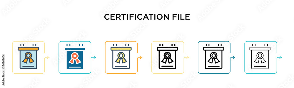 Poster certification file vector icon in 6 different modern styles. black, two colored certification file i