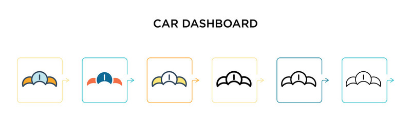 Car dashboard vector icon in 6 different modern styles. Black, two colored car dashboard icons designed in filled, outline, line and stroke style. Vector illustration can be used for web, mobile, ui